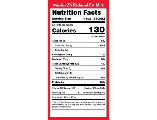 2% reduced fat milk nutrition facts
